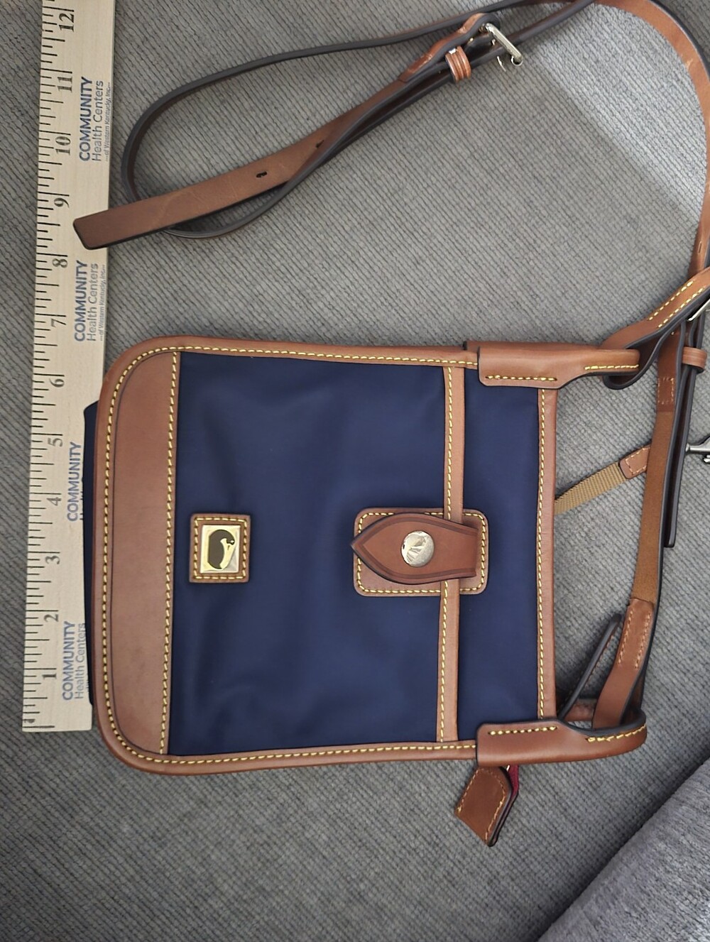 Dooney & Bourke Small Navy and Tan Leather-Trim Messenger Brand New With NO Tag - Picture 7 of 11